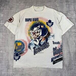 Toronto Maple Leafs Shirt Mens XL White Vtg Bulletin Athletic AOP Goalie Mask